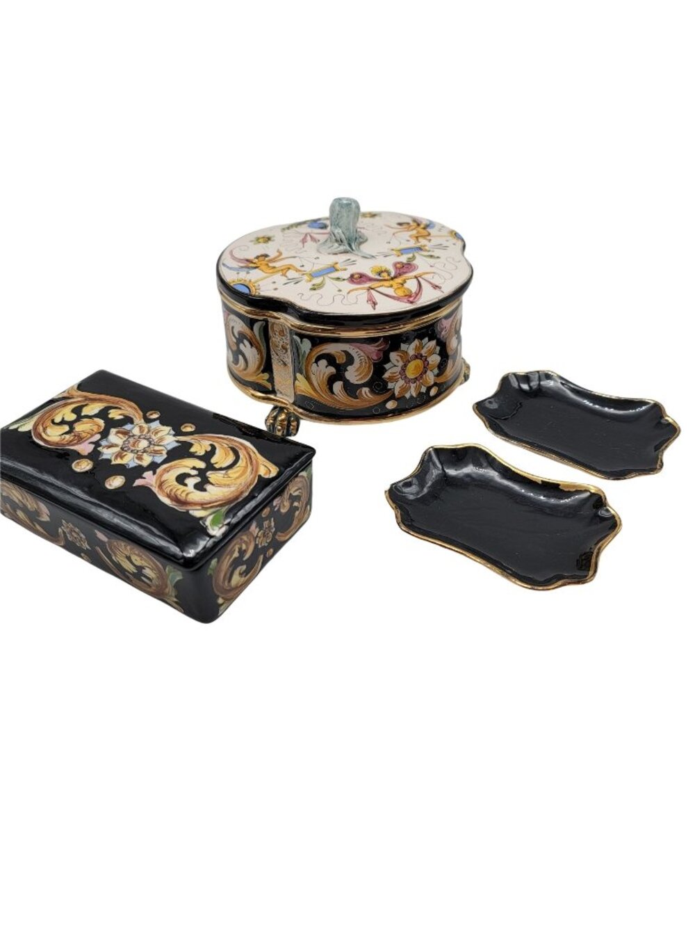 Vintage Italian Vanity or Dresser Set Angel Lidded Dish Container and Trays DE30